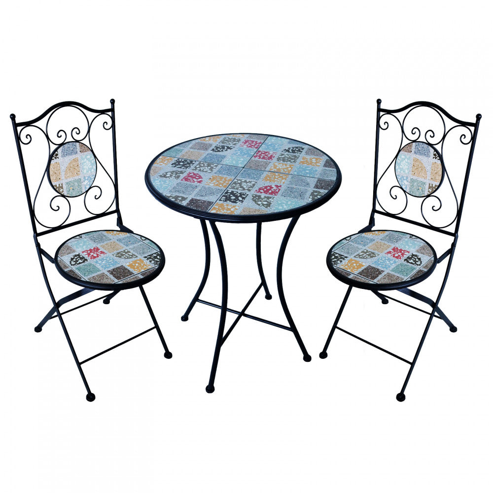 Set bistrot 2 sedie e tavolo rotondo Ø 60 cm multicolore pieghevole