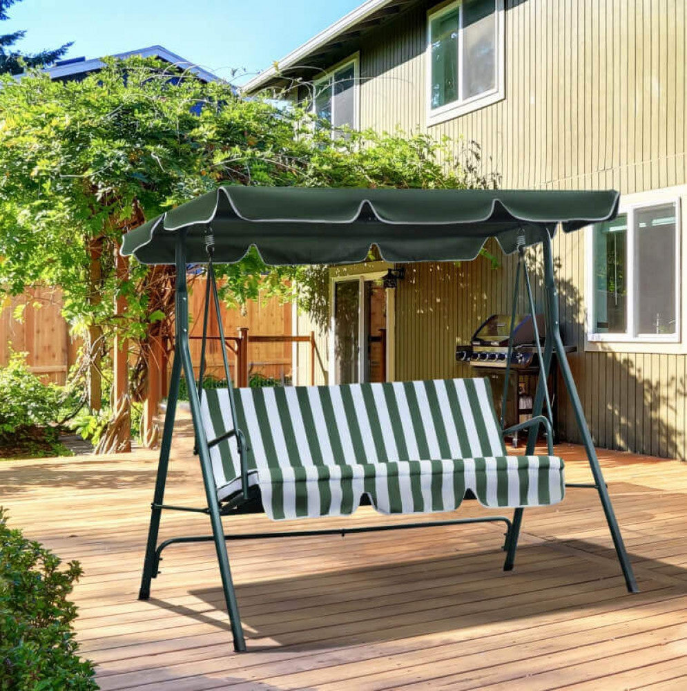Dondolo Relax Verde 170x110x153 cm con Cuscino a Righe