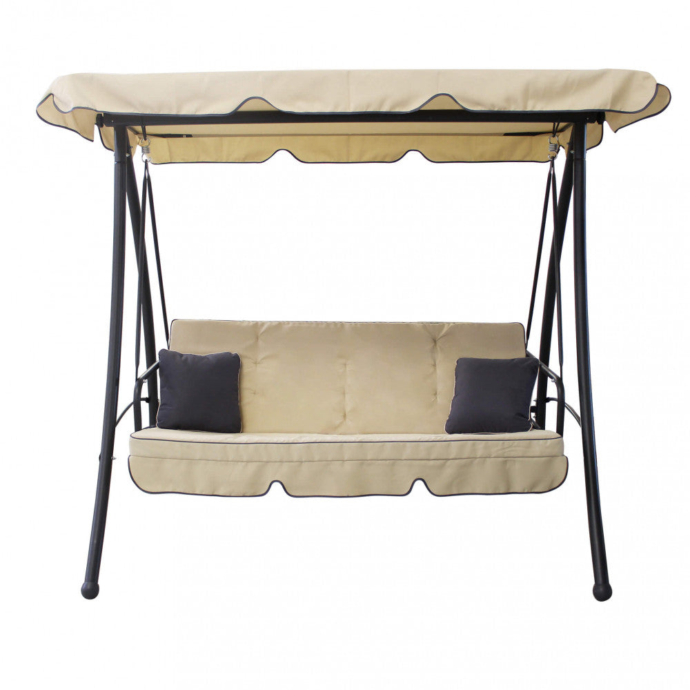 Dondolo Beige e Nero 208x116x168 cm con Cuscino da Esterno Giardino