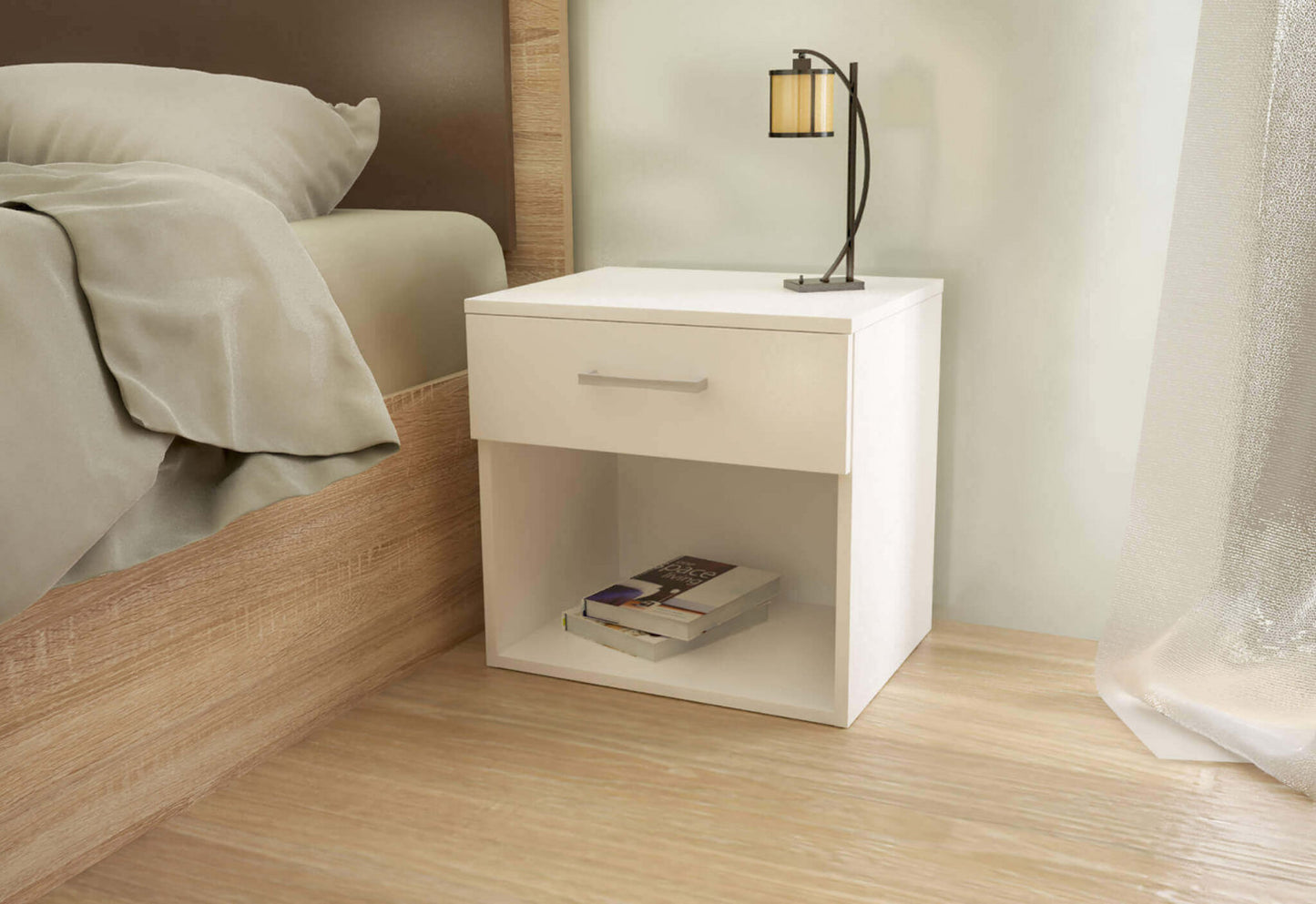 Comodino Salone camera da Letto bianco in truciolare bilaminato, 44x33x43,5 cm
