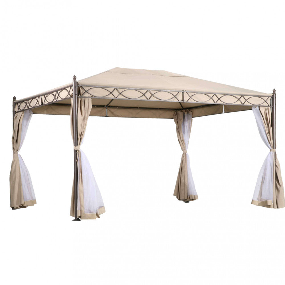 Gazebo 3x4 con telo e laterali beige struttura antracite