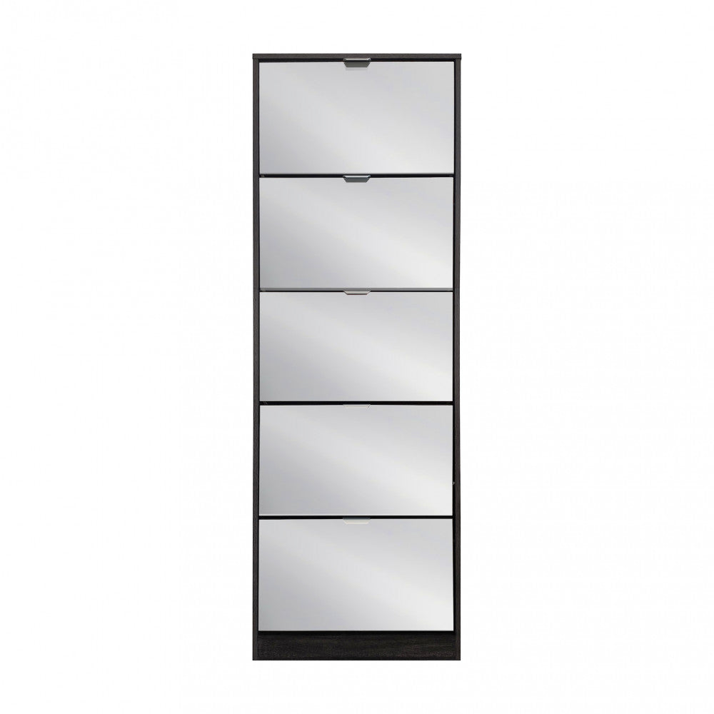 Scarpiera Grigio Scuro con Specchio 5 Ante 60x24x180 cm salvaspazio