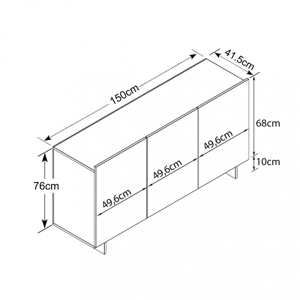 Credenza in legno antracite e rovere chiaro 150x40x76 cm