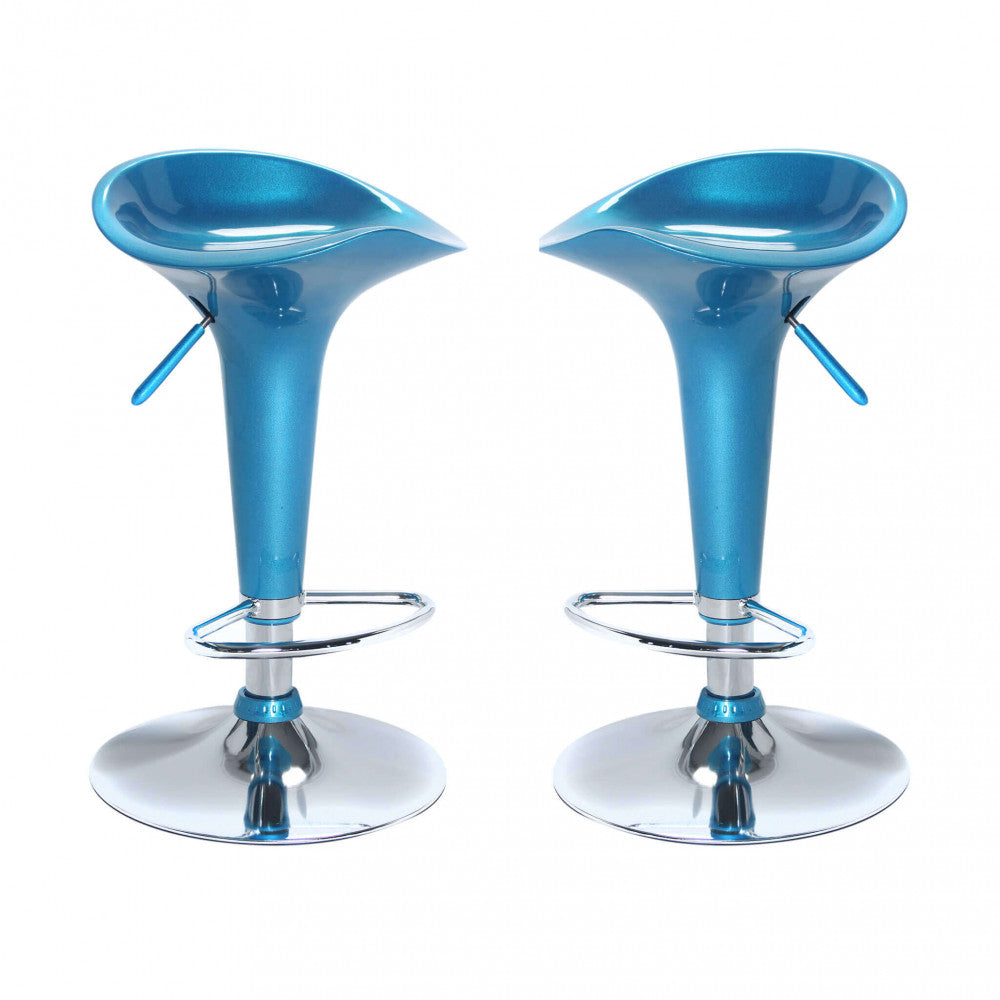 Coppia 2 Sgabelli Alti Blu Seduta in Plastica da Bar Cucina Moderni