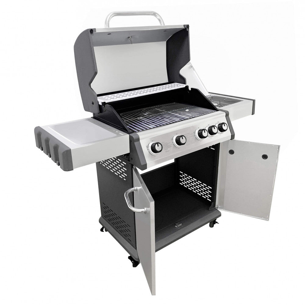 Barbecue a gas 4 fuochi con griglie in acciaio e fornello laterale