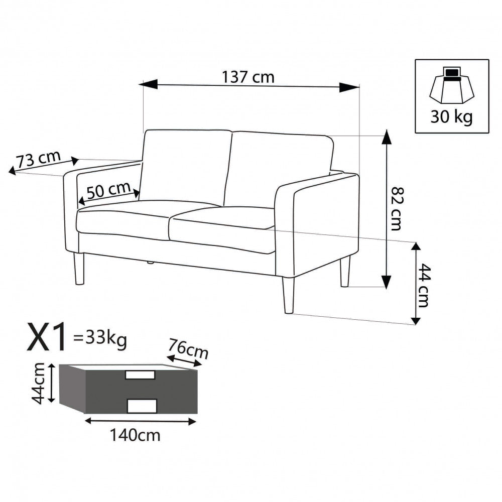 Divano 2 posti Grigio Scuro 124x73x82 cm con gambe in Polipropilene
