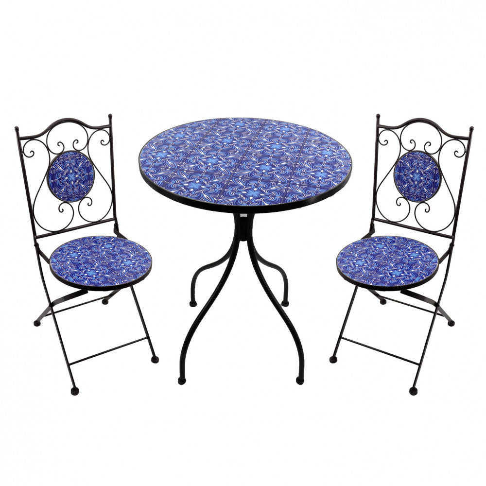 Set bistrot 2 sedie e tavolo rotondo Ø 60 cm Tiche blu pieghevole