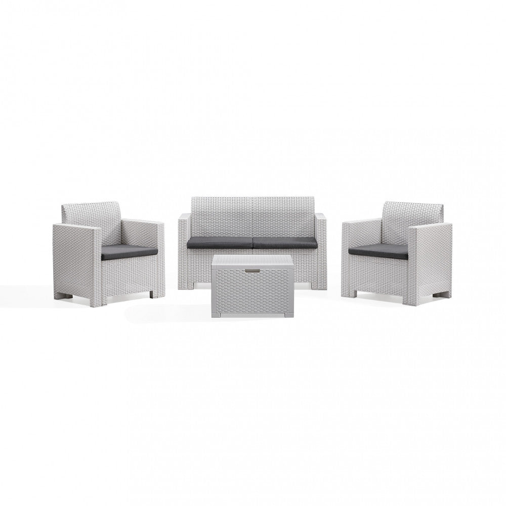 Salotto da esterno Giardino Bianco con Cuscini Elegante Design Moderno