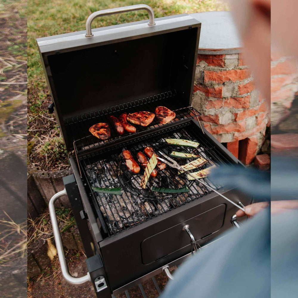 Barbecue a carbonella antracite acciaio 115x67x107.5 cm
