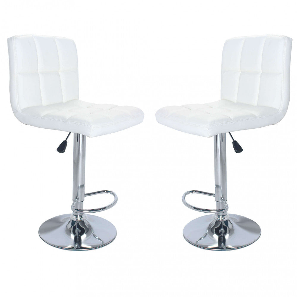 2 Sgabelli Alti Bianchi in Ecopelle con Schienale da Cucina Moderni