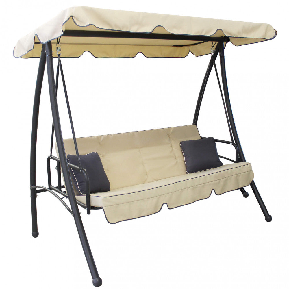 Dondolo Beige e Nero 208x116x168 cm con Cuscino da Esterno Giardino