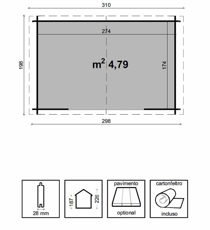 Casetta da Giardino Rimessa per Attrezzi 3x2 Block House spessore 28 mm
