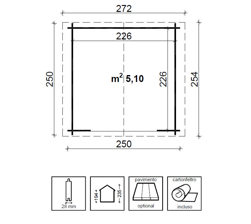 Casetta in Legno 250x250 cm Fortino in Abete Autoclave