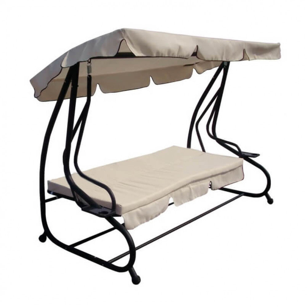 Dondolo Beige 202x114x169 cm con Cuscino e Struttura in Metallo