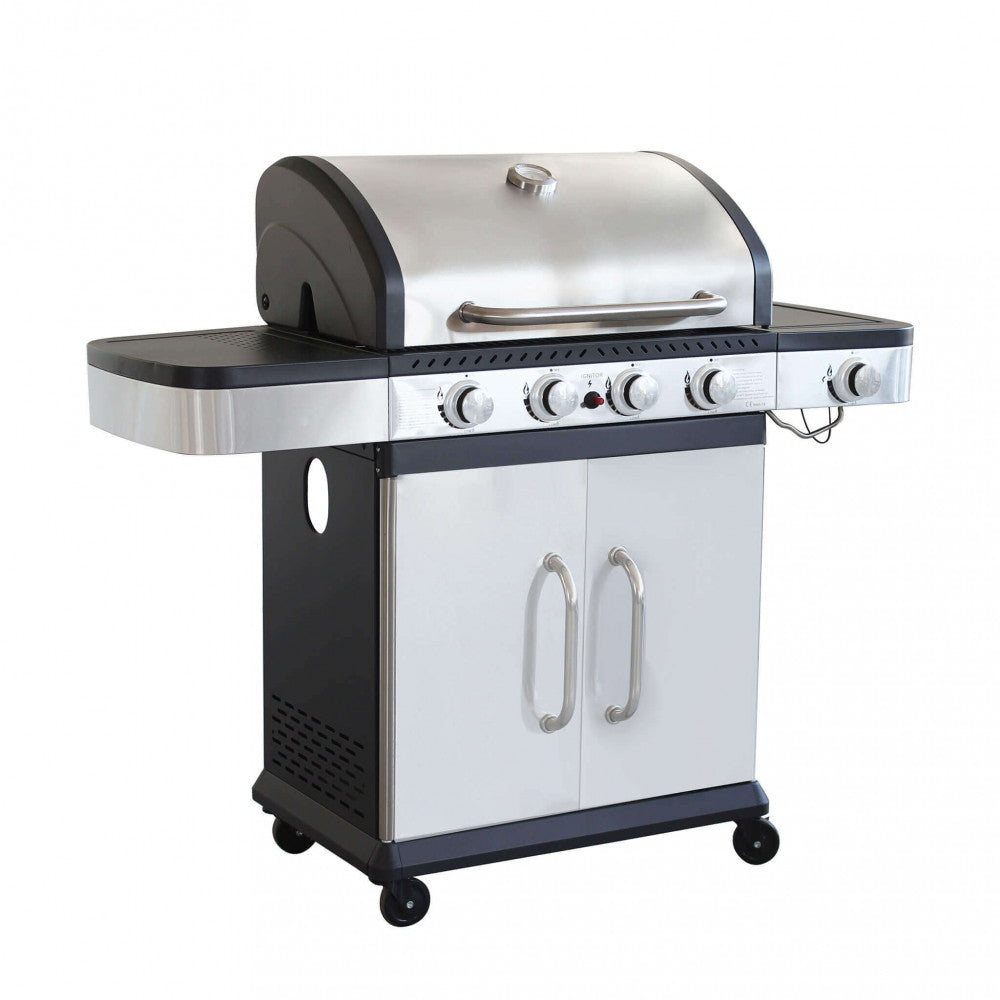 Barbecue a gas in acciaio inox 4 fuochi con fornello laterale da Esterno