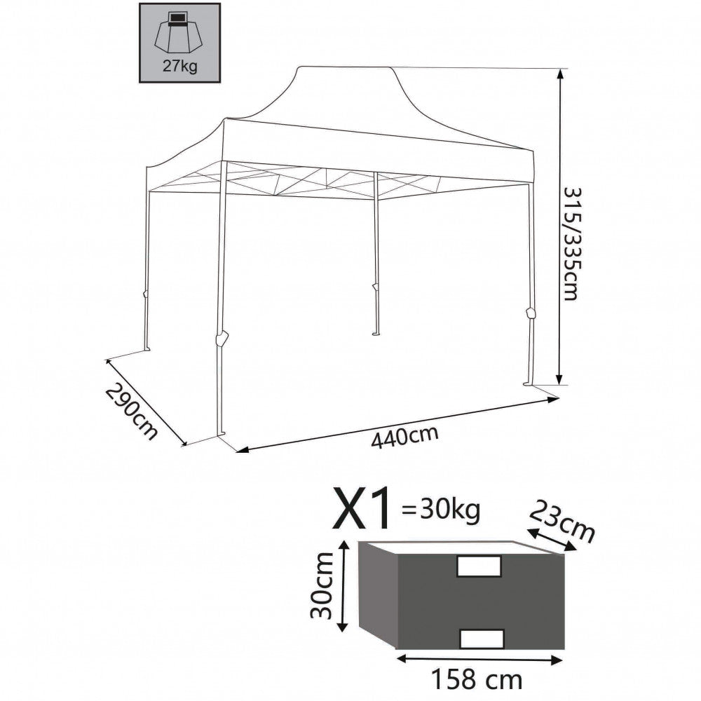 Gazebo pieghevole 3x4,5 Telo verde in poliestere Struttura acciaio