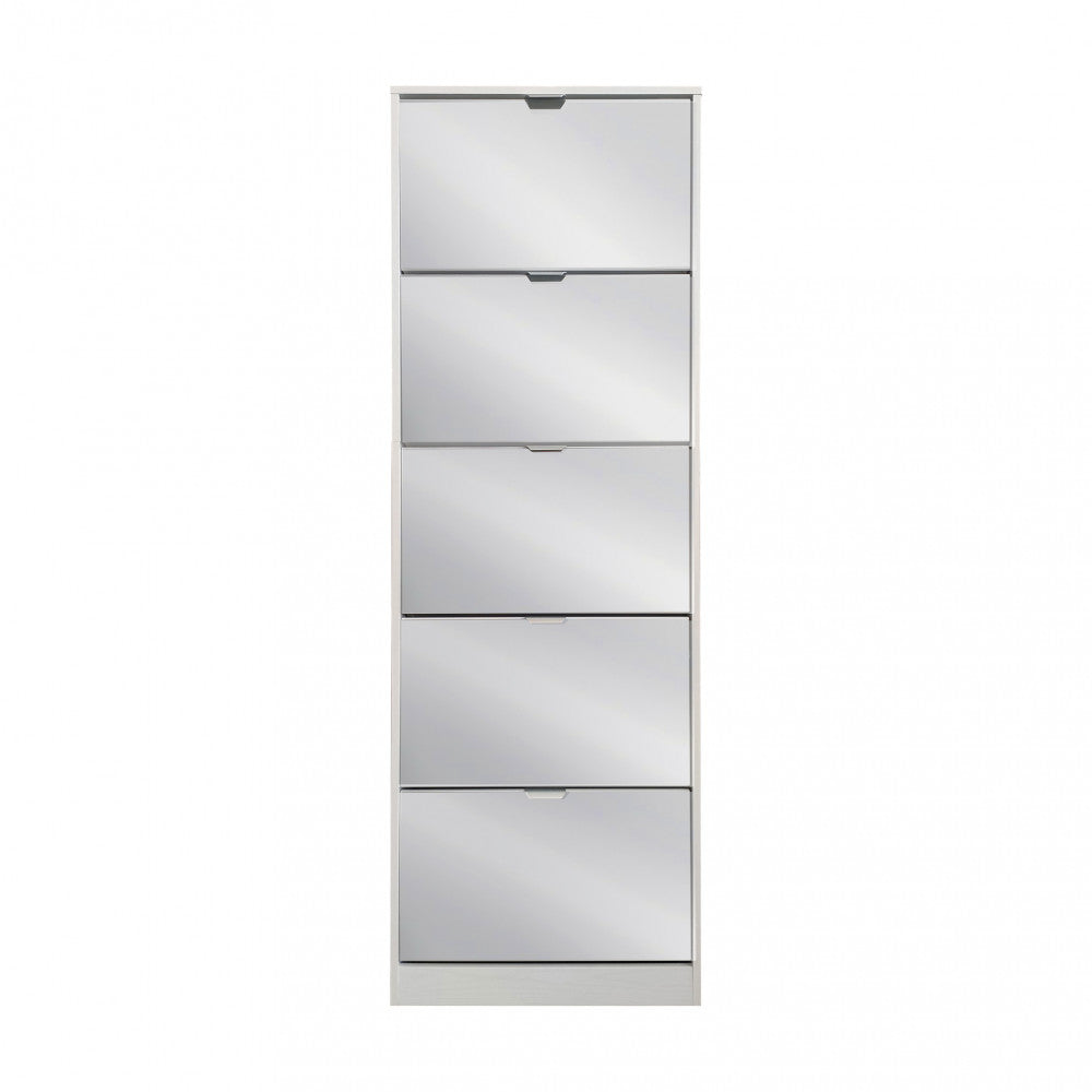 Scarpiera Rettangolare 5 Ante con Specchio 60x24x180 cm Bianco