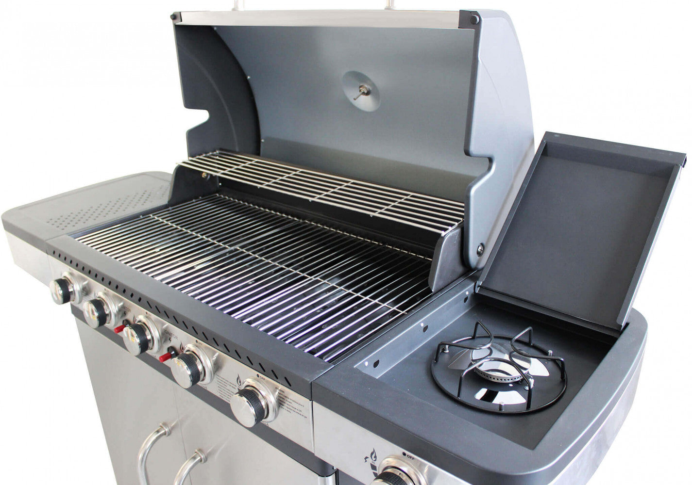Barbecue a gas in acciaio inox 5 fuochi con fornello laterale