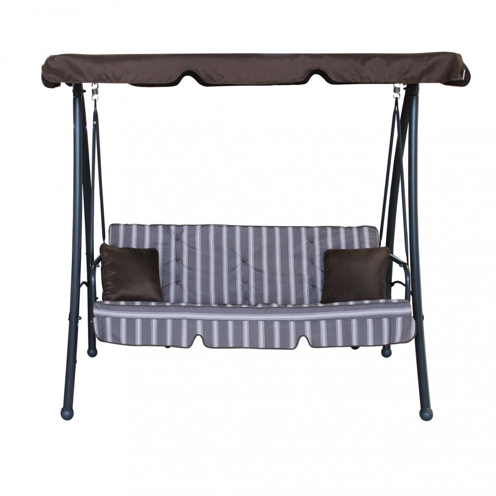 Dondolo Antigua Marrone 208x116x168 cm con Cuscino Rigato