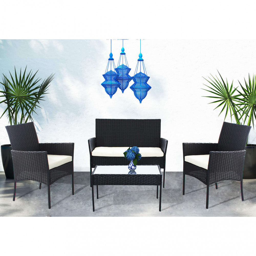 Set salotto nero da Esterno Giardino con Cuscini Design Moderno