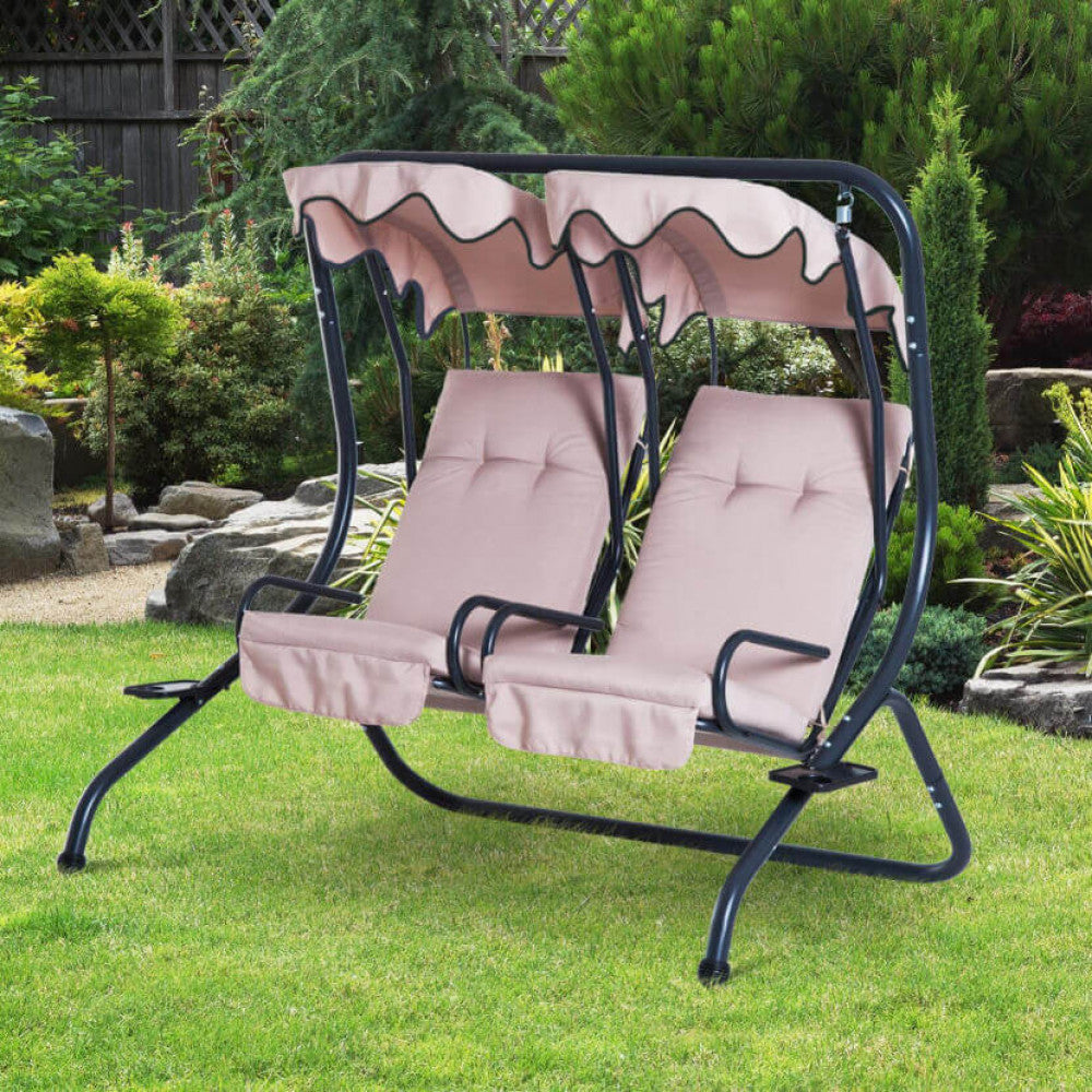 Dondolo Beige struttura Nera 174x136x182 cm con Sedute Separate