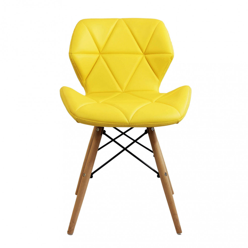 Sedia gialla in Ecopelle con Gambe in legno senza Braccioli