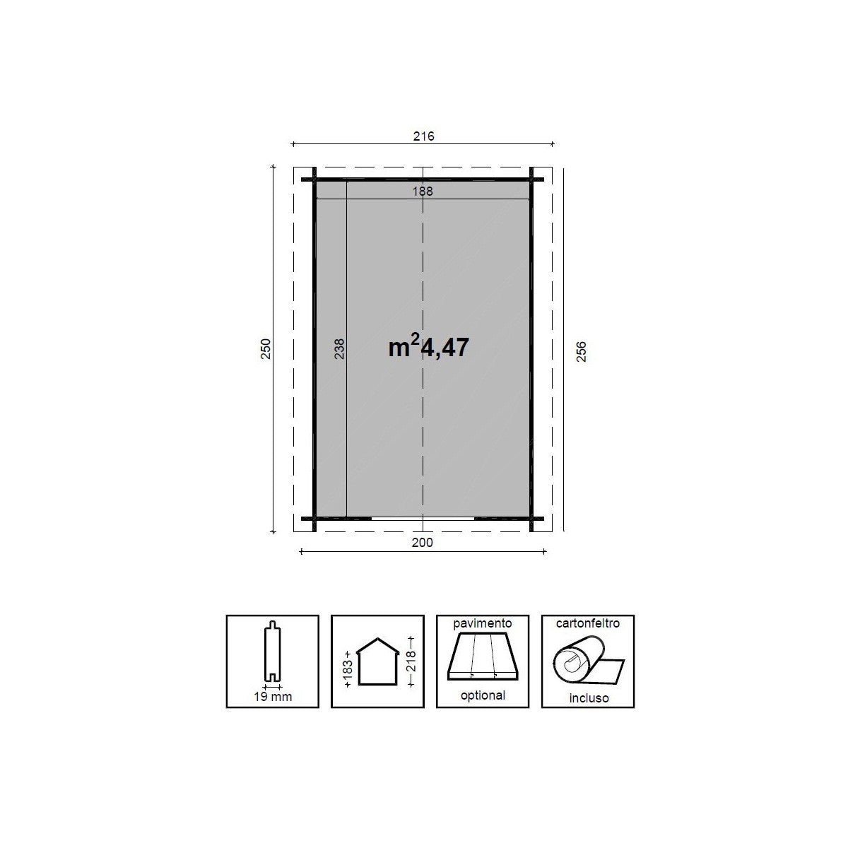 Casetta di Legno 2x2,5 Block House spessore 19 mm da Esterno Giardino Porta Attrezzi Armadio