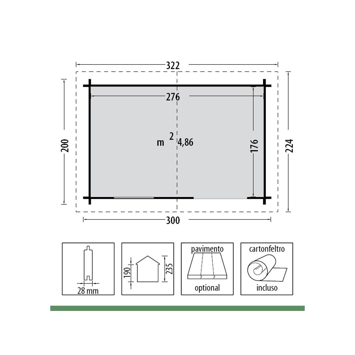 Casetta in Legno 3x2 Block House Ricovero per Attrezzi 28mm
