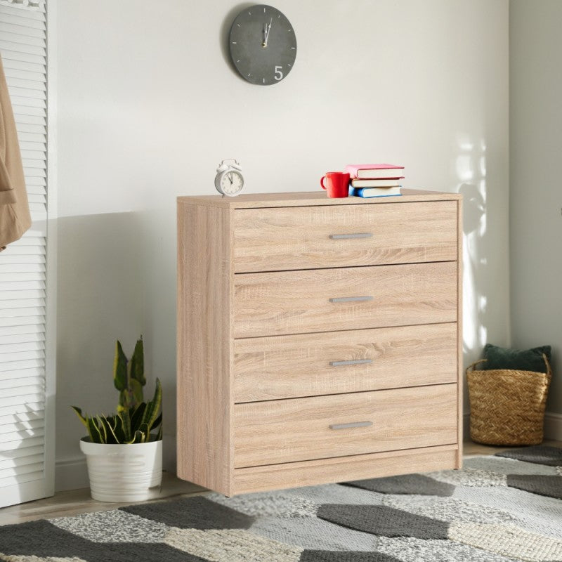 Cassettiera Nepo 4 cassetti rovere 80x33,5x83,5 cm