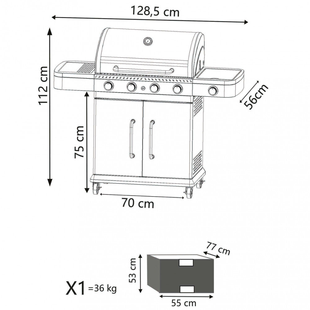 Barbecue a gas in acciaio inox 4 fuochi con fornello laterale da Esterno