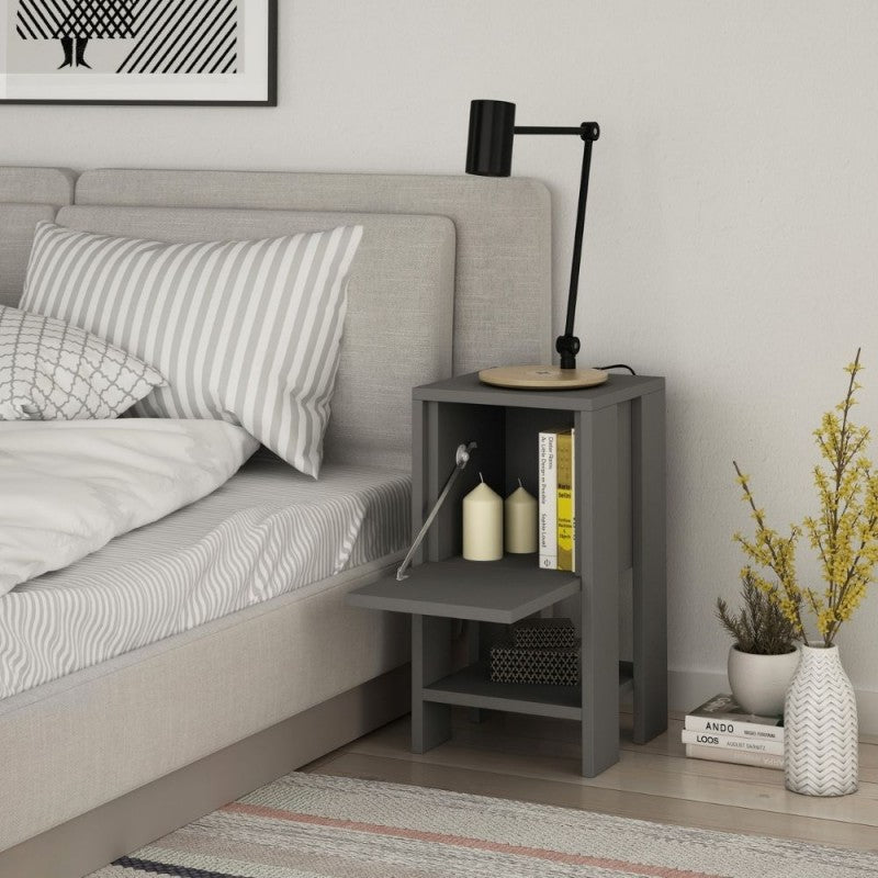 Comodino con Anta a Ribalta Grigio Antracite 30x30x55
