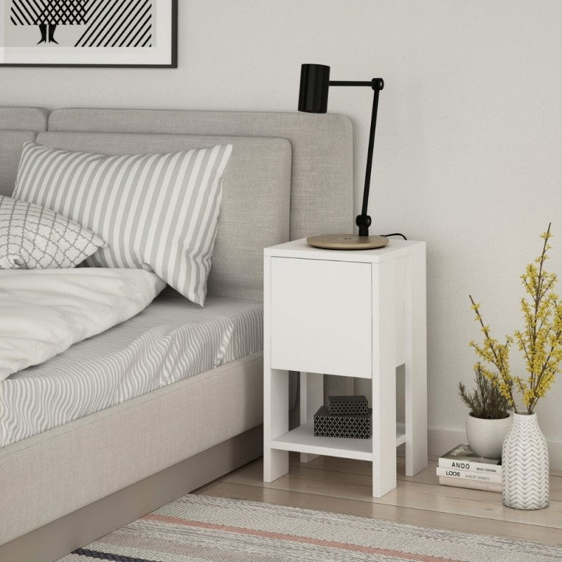 Comodino con Anta a Ribalta Camera da Letto Ripiano Bianco