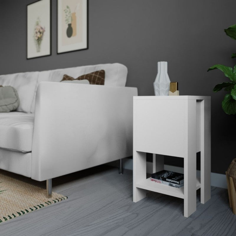 Comodino con Anta a Ribalta Camera da Letto Ripiano Bianco