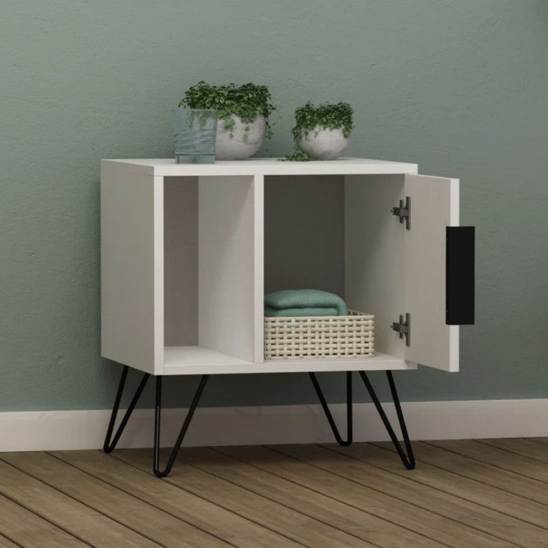Comodino Salvaspazio Bianco Moderno con Anta e Vano per Cameretta