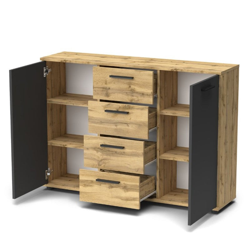 Credenza Salvaspazio Rovere Antracite 2 Ante Battenti 4 Cassetti da Salone