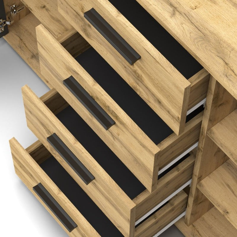Credenza Salvaspazio Rovere Antracite 2 Ante Battenti 4 Cassetti da Salone