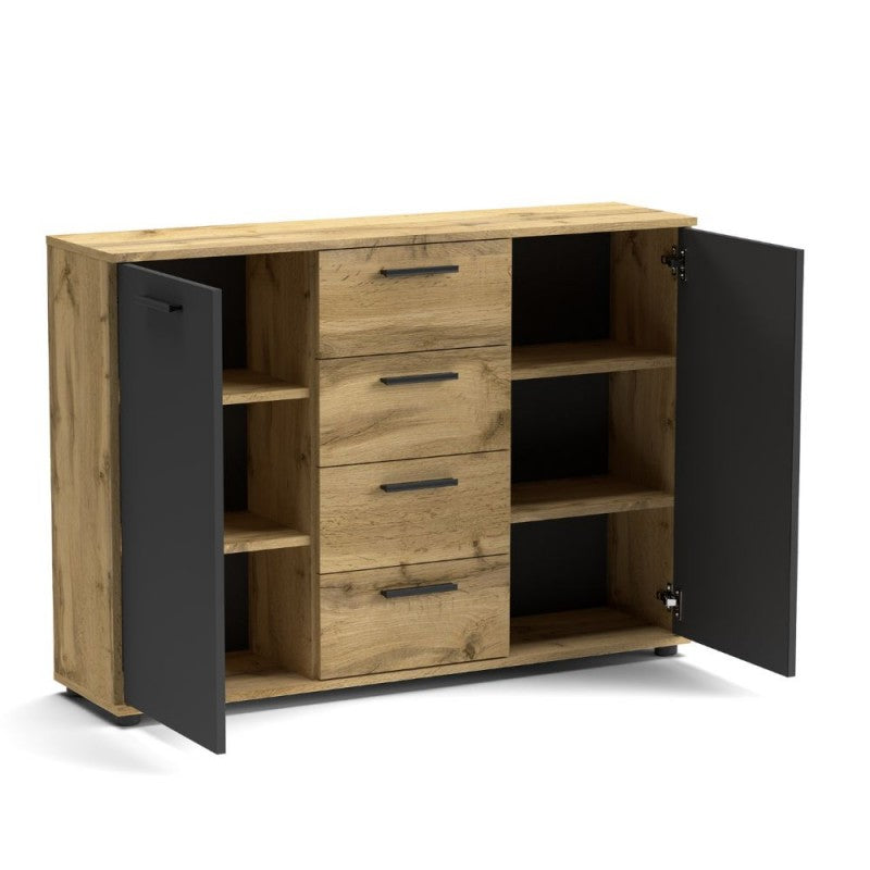 Credenza Salvaspazio Rovere Antracite 2 Ante Battenti 4 Cassetti da Salone