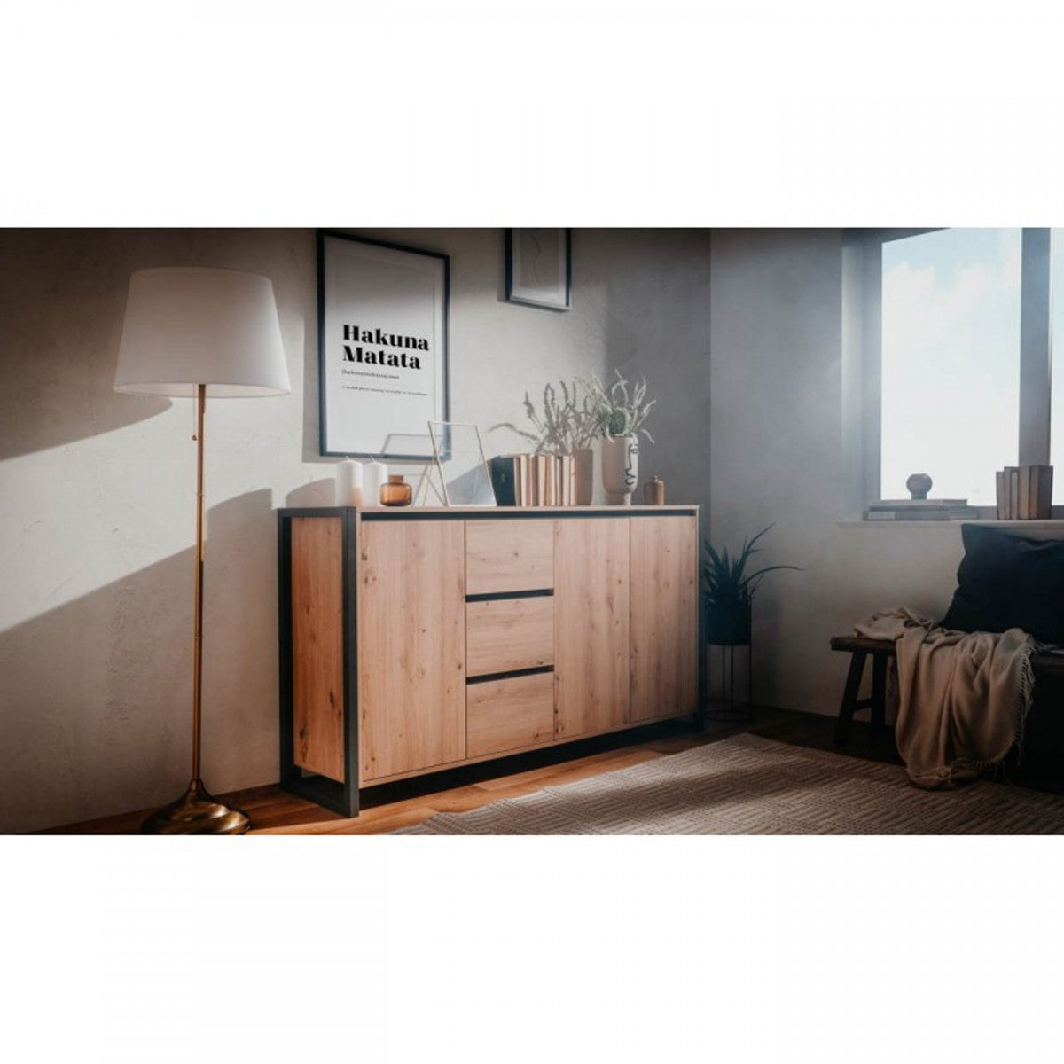 Credenza Mobile Madia in Legno quercia con Ante e Cassetti