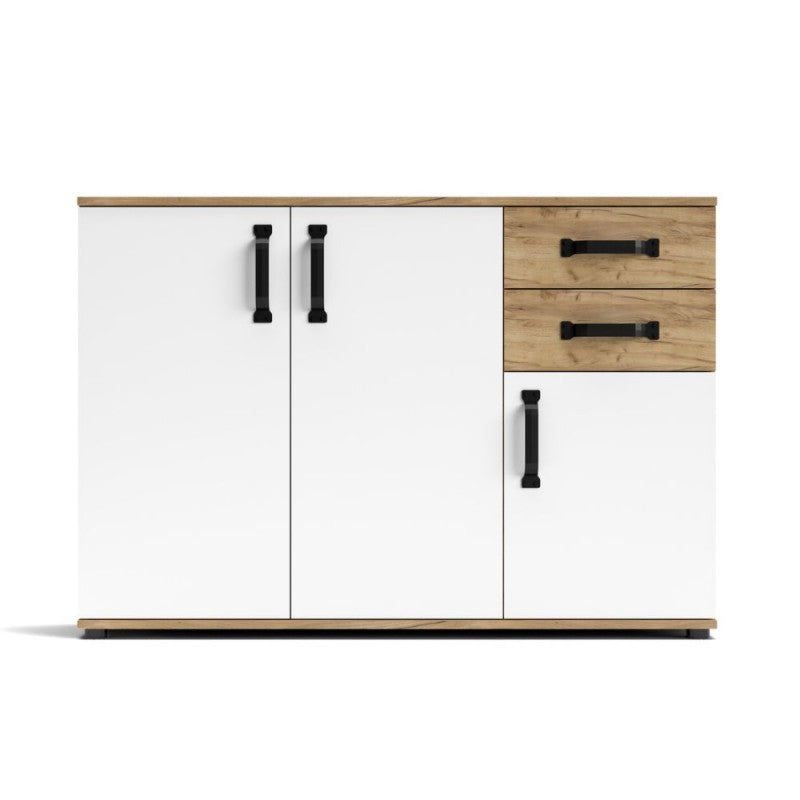 Credenza Madia 3 Ante 2 Cassetti per Soggiorno Rovere Bianco