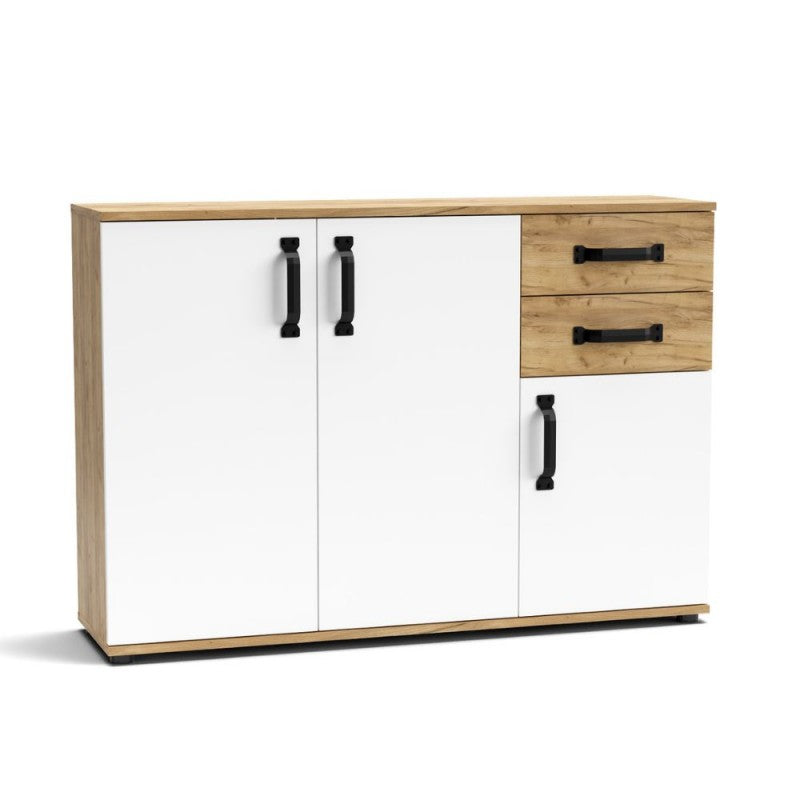 Credenza Madia 3 Ante 2 Cassetti per Soggiorno Rovere Bianco