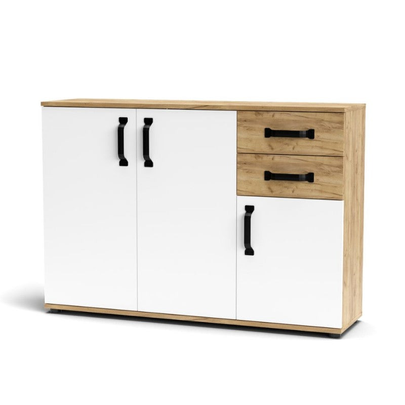 Credenza Madia 3 Ante 2 Cassetti per Soggiorno Rovere Bianco
