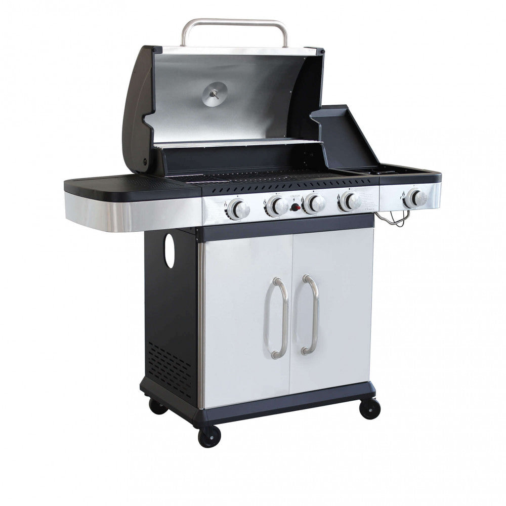 Barbecue a gas in acciaio inox 4 fuochi con fornello laterale da Esterno