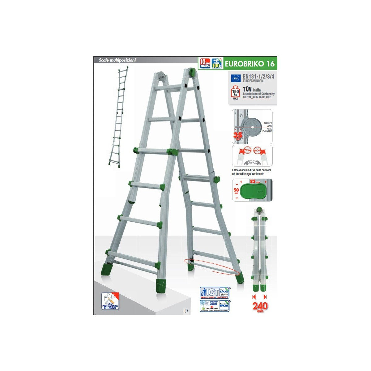 Facal Scala Telescopica 6 Gradini Metri Alluminio Multiuso Professionale Interno
