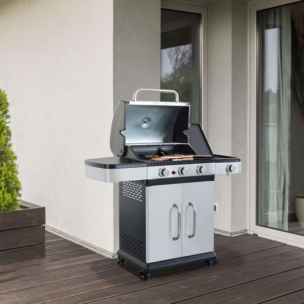 Barbecue in Acciaio Inox 3 Fuochi + 1 da Esterno Giardino