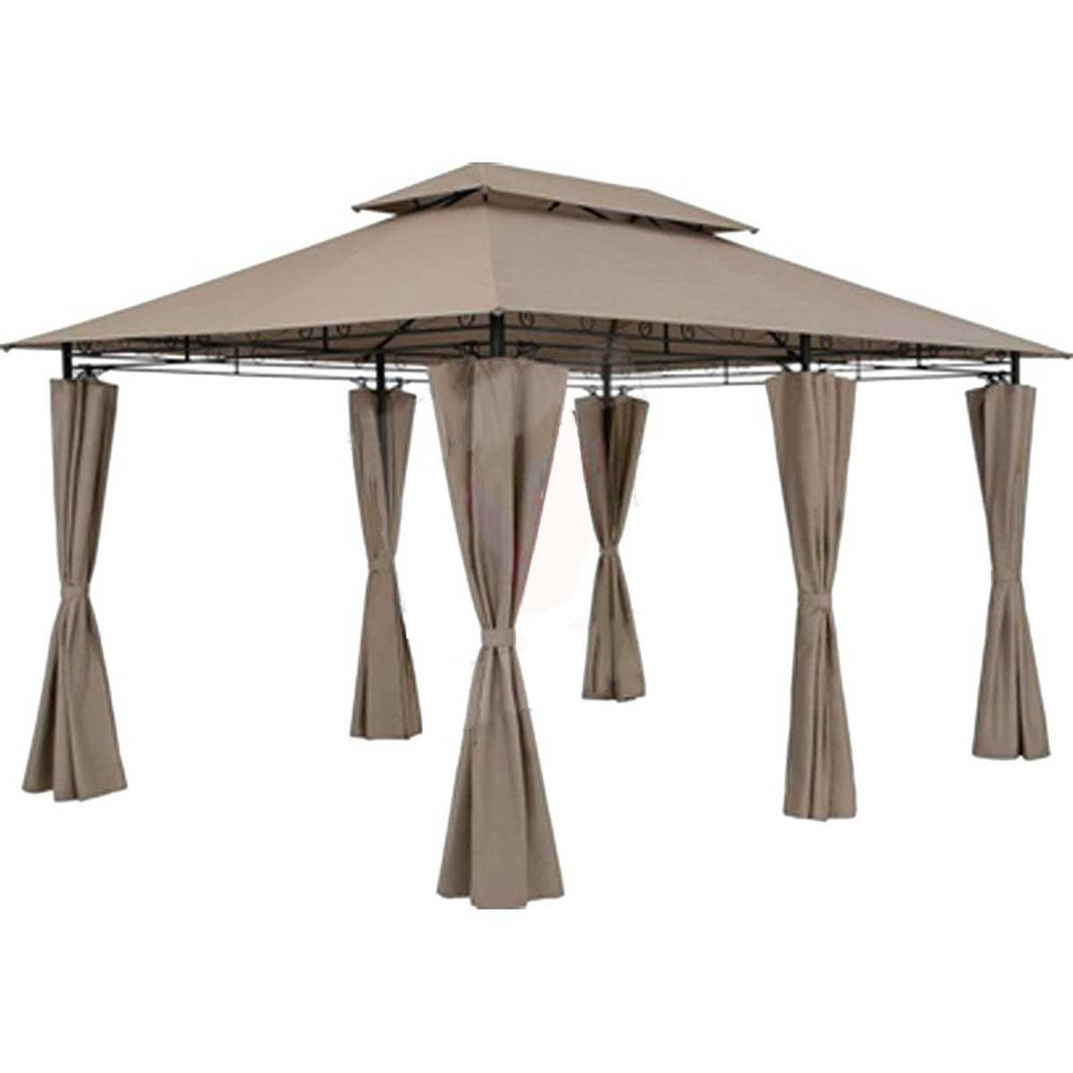 Gazebo 3x4 Ercu da Giardino in Ferro Battuto con Tende Teli Laterali