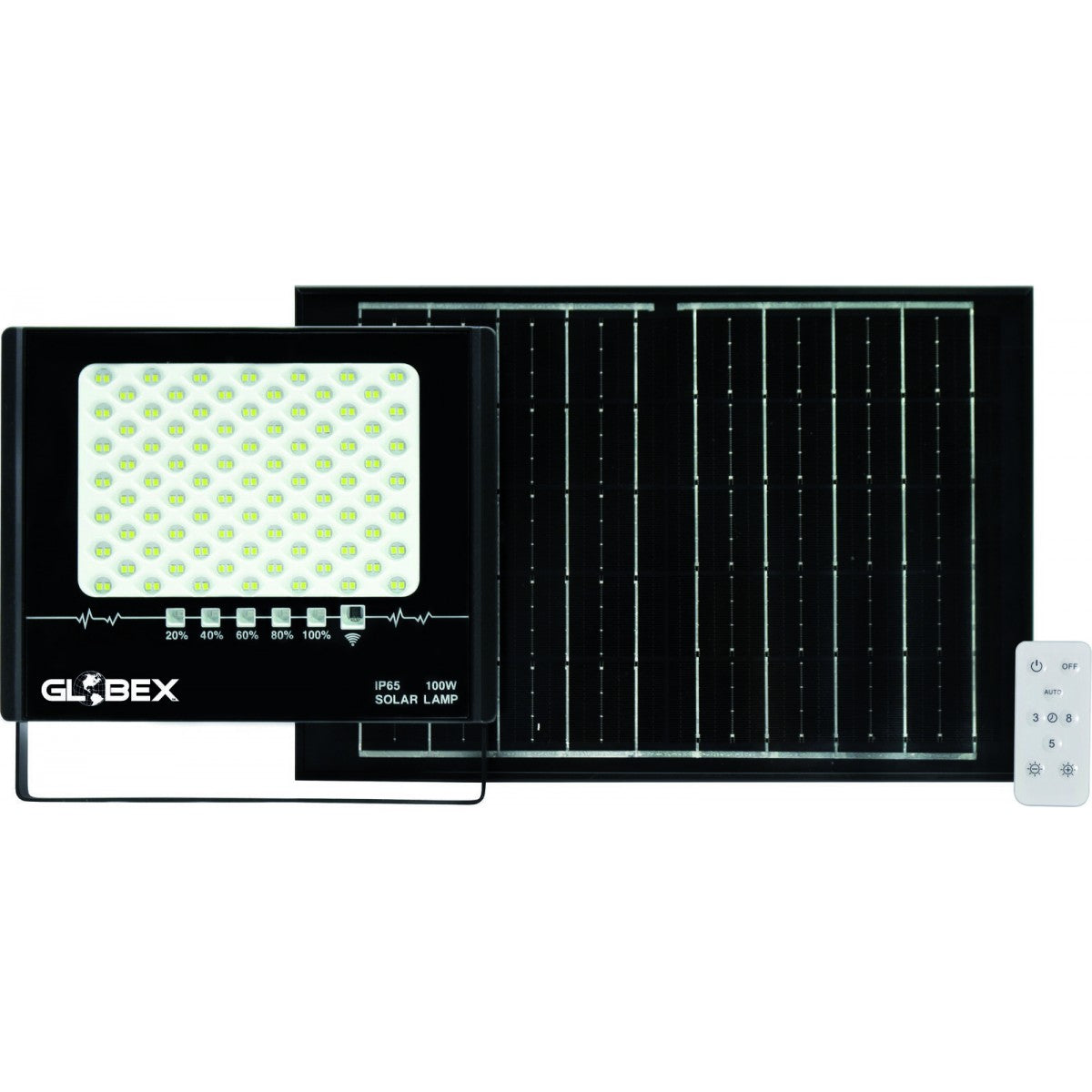 Faro Globex Led Nero 100 w con Pannello Solare
