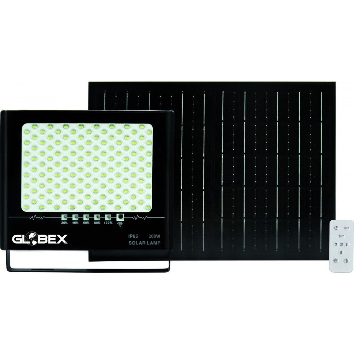 Faro LED Globex 200 W con Pannello Solare Nero