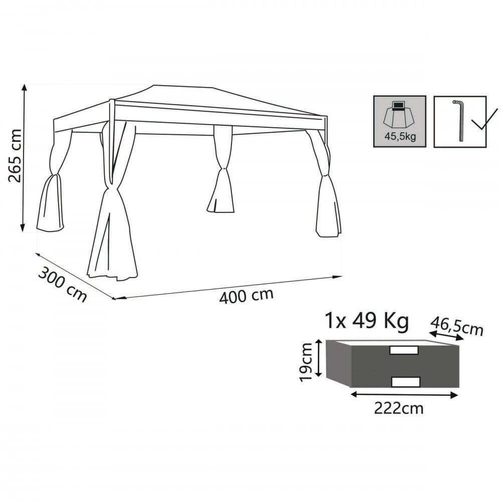 Gazebo 3x4 con telo e laterali beige struttura antracite