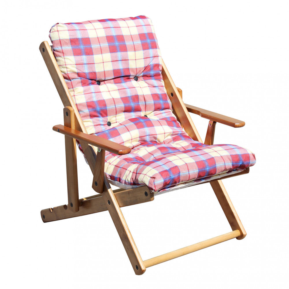 Sedia Con Braccioli Rossa in Legno e Cotone 84x60x100 cm