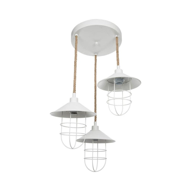 Lampada a Sospensione 3 Luci Bianca e corda iuta 90 cm